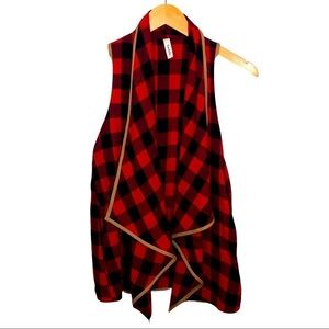Twenty Ten Red and Black Buffalo Checked Sleeveless Cardigan Vest Size Small
